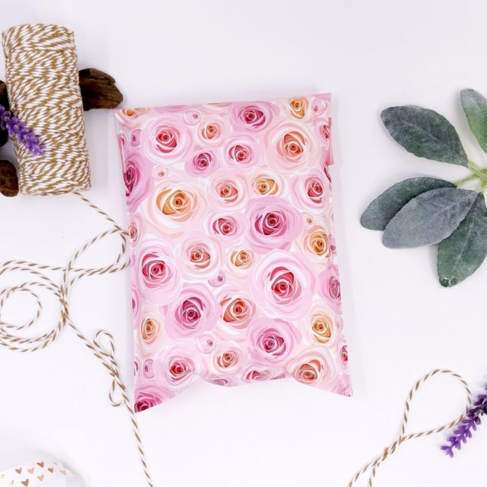 50 Pink Rose designer poly mailers 10x13
